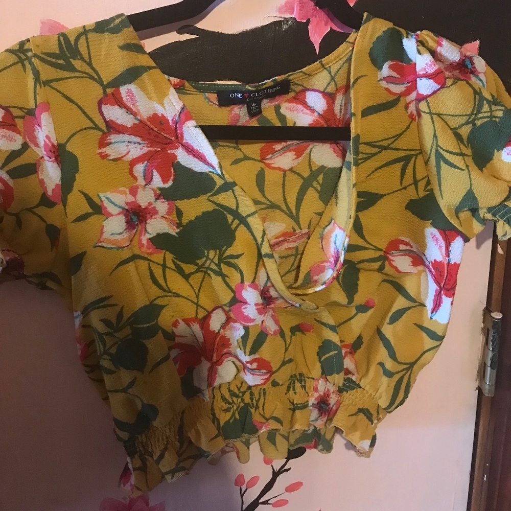 Yellow floral crop top